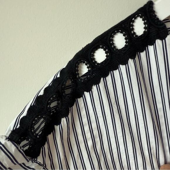 Sandro | Blue and White Stripe Flutter Sleeve Top Size 3 (L) - Picture 3 of 8